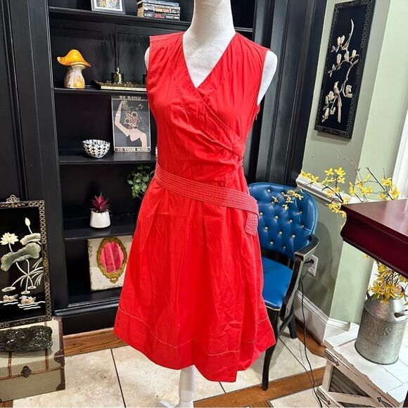 Adolfo Dominguez Red Belted Sleeveless Dress Size 8 - Picture 2 of 12